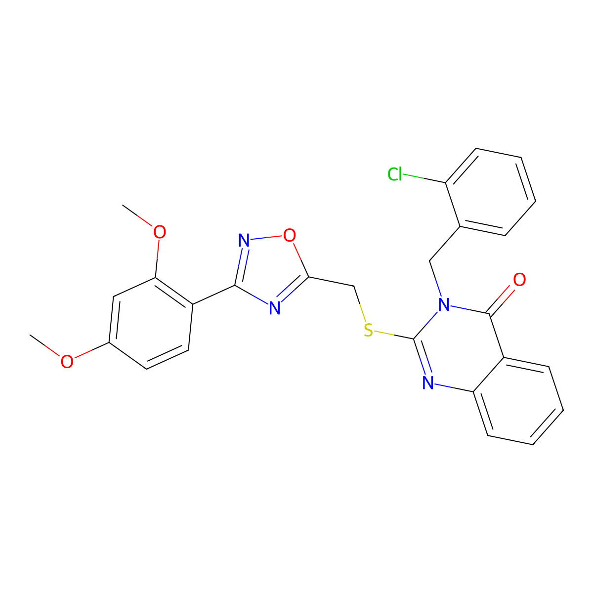 3-(2-chlorobenzyl)-2-(((3-(2,4-dimethoxyphenyl)-1,2,4-oxadiazol-5-yl)methyl)thio)quinazolin-4(3H)-one molecular structure, CAS 2034453-89-7