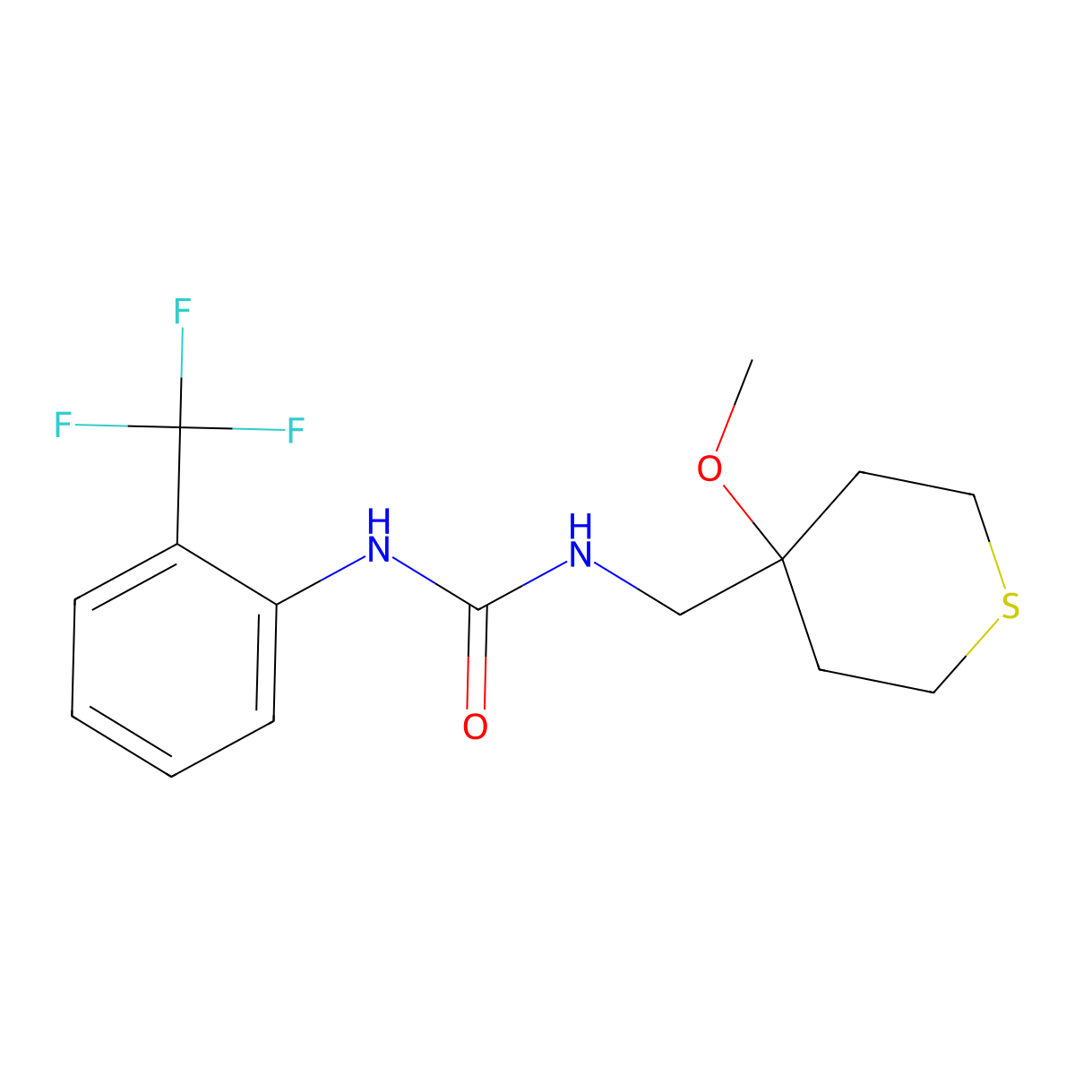 1-((4-methoxytetrahydro-2H-thiopyran-4-yl)methyl)-3-(2-(trifluoromethyl)phenyl)urea molecular structure, CAS 2034453-91-1