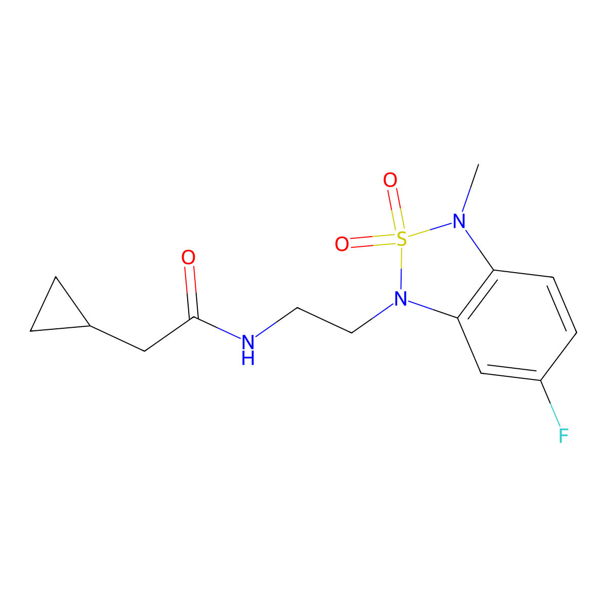 2-cyclopropyl-N-(2-(6-fluoro-3-methyl-2,2-dioxidobenzo[c][1,2,5]thiadiazol-1(3H)-yl)ethyl)acetamide molecular structure, CAS 2034453-96-6