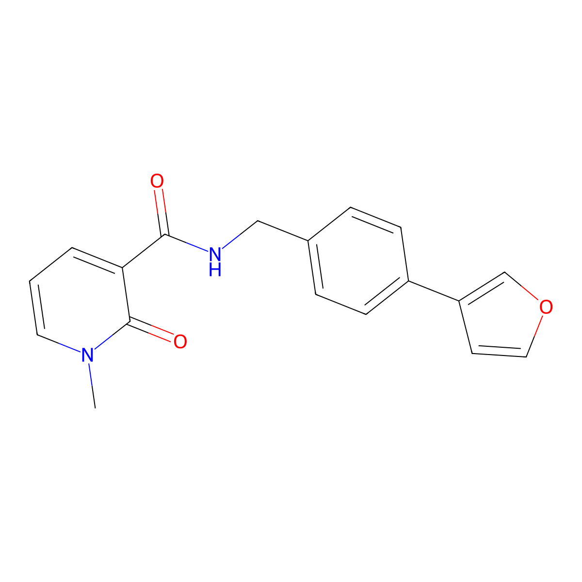 N-(4-(furan-3-yl)benzyl)-1-methyl-2-oxo-1,2-dihydropyridine-3-carboxamide molecular structure, CAS 2034454-00-5