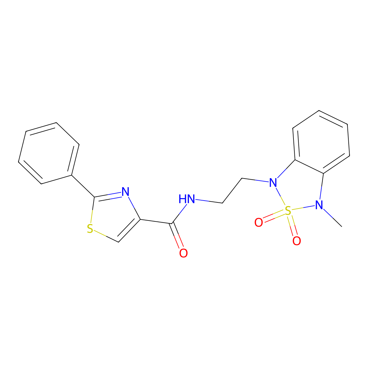 N-(2-(3-methyl-2,2-dioxidobenzo[c][1,2,5]thiadiazol-1(3H)-yl)ethyl)-2-phenylthiazole-4-carboxamide molecular structure, CAS 2034454-02-7