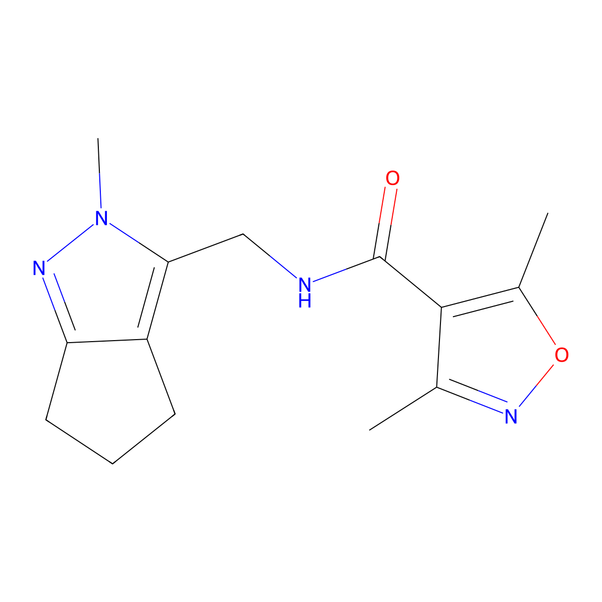 3,5-dimethyl-N-((2-methyl-2,4,5,6-tetrahydrocyclopenta[c]pyrazol-3-yl)methyl)isoxazole-4-carboxamide molecular structure, CAS 2034454-08-3