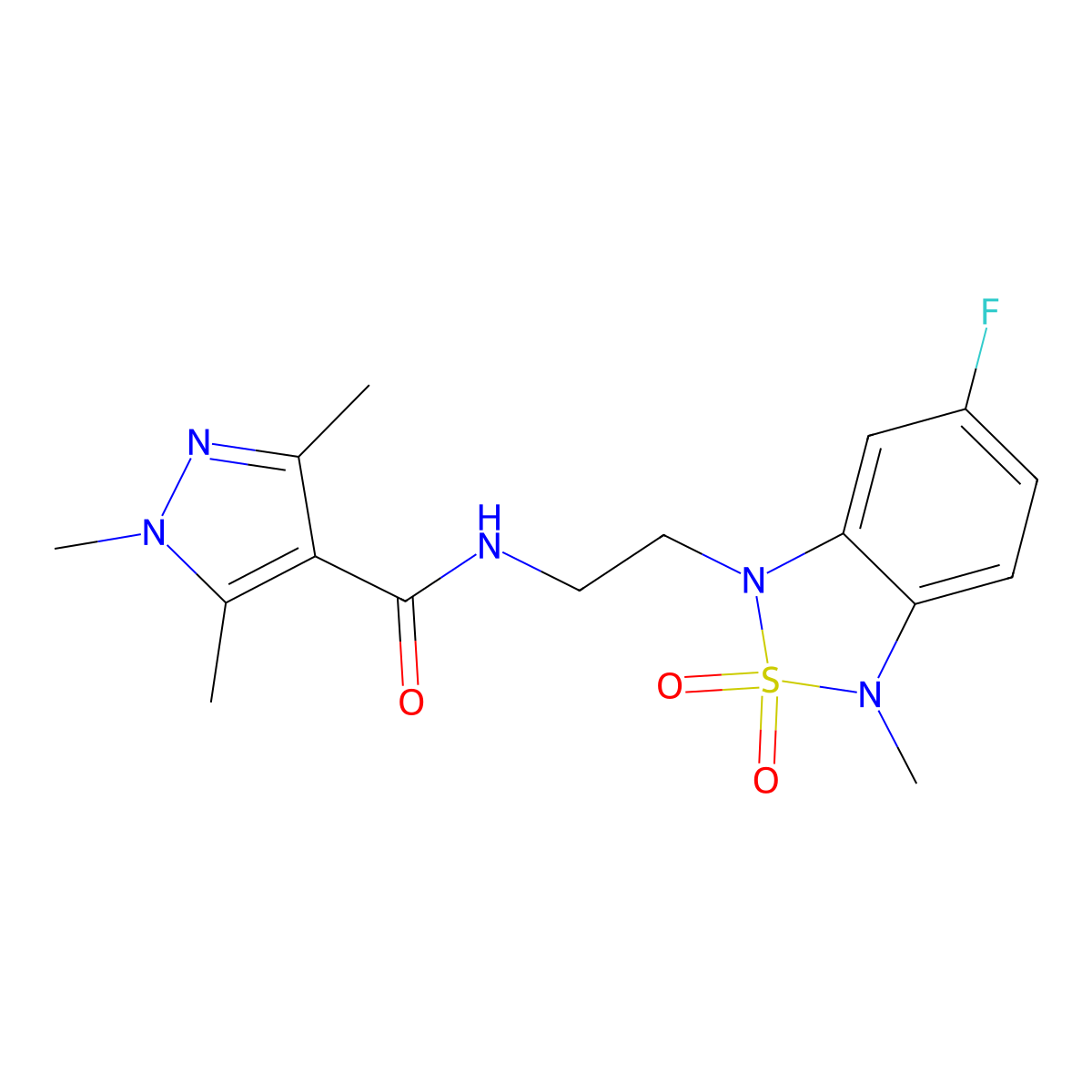 N-(2-(6-fluoro-3-methyl-2,2-dioxidobenzo[c][1,2,5]thiadiazol-1(3H)-yl)ethyl)-1,3,5-trimethyl-1H-pyrazole-4-carboxamide molecular structure, CAS 2034454-12-9