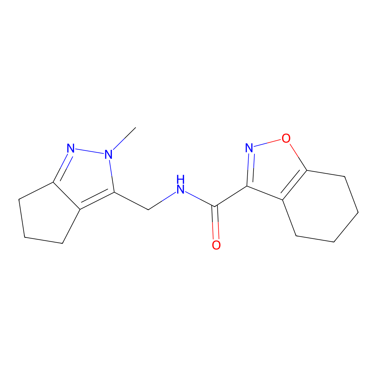 N-((2-methyl-2,4,5,6-tetrahydrocyclopenta[c]pyrazol-3-yl)methyl)-4,5,6,7-tetrahydrobenzo[d]isoxazole-3-carboxamide molecular structure, CAS 2034454-13-0
