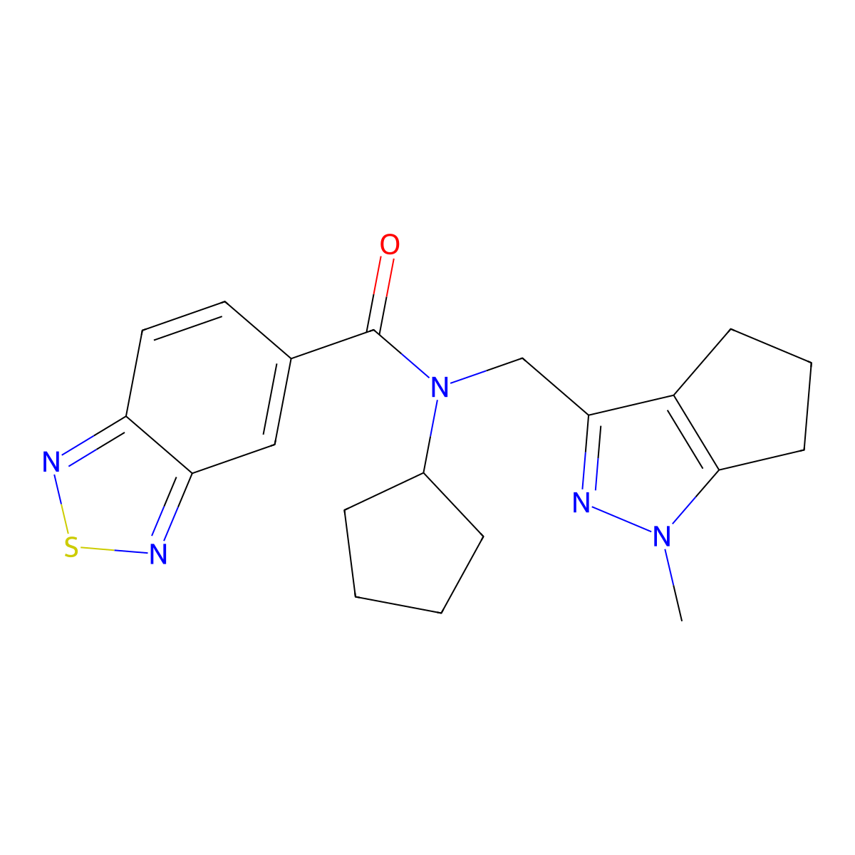 N-cyclopentyl-N-((1-methyl-1,4,5,6-tetrahydrocyclopenta[c]pyrazol-3-yl)methyl)benzo[c][1,2,5]thiadiazole-5-carboxamide molecular structure, CAS 2034454-14-1