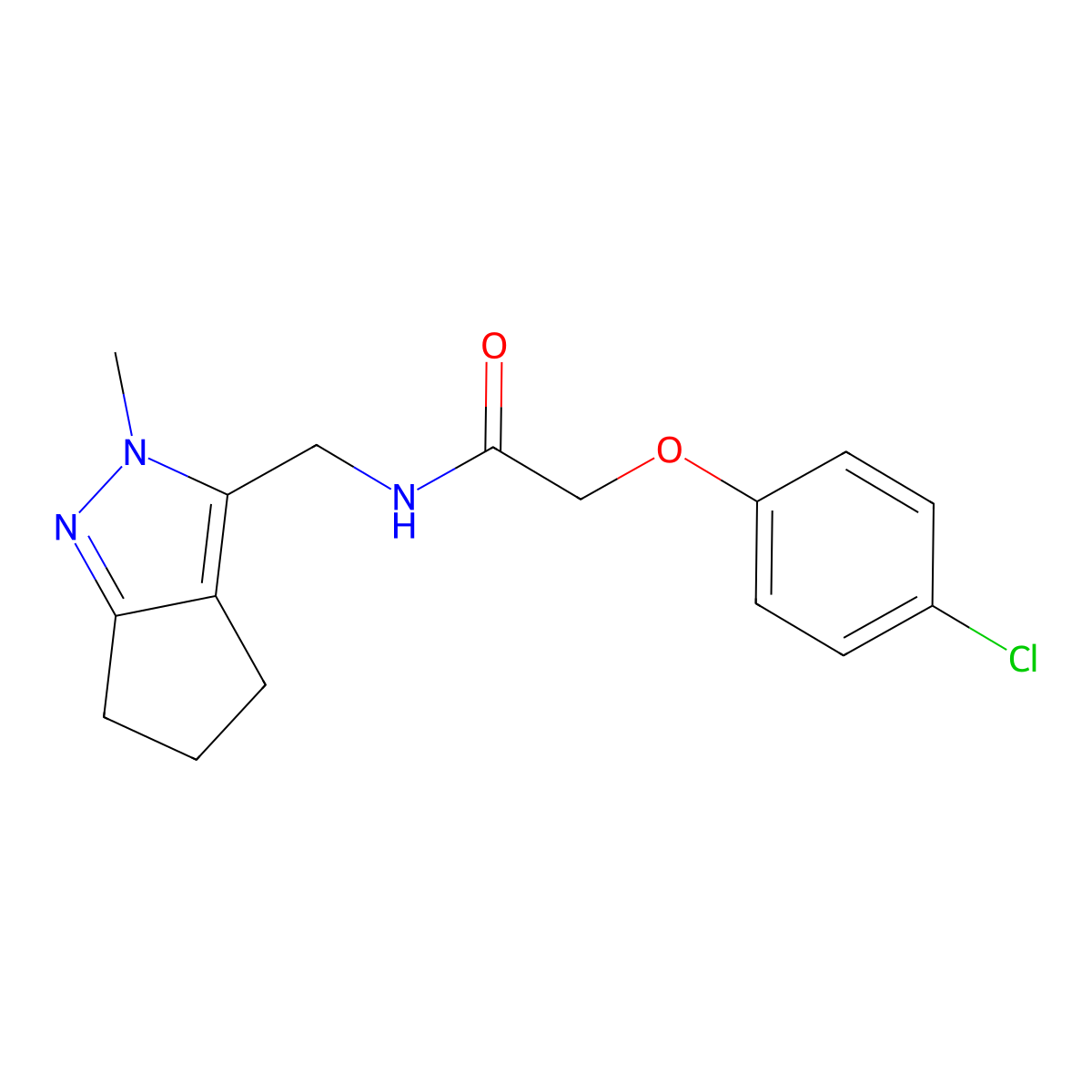 2-(4-chlorophenoxy)-N-((2-methyl-2,4,5,6-tetrahydrocyclopenta[c]pyrazol-3-yl)methyl)acetamide molecular structure, CAS 2034454-19-6