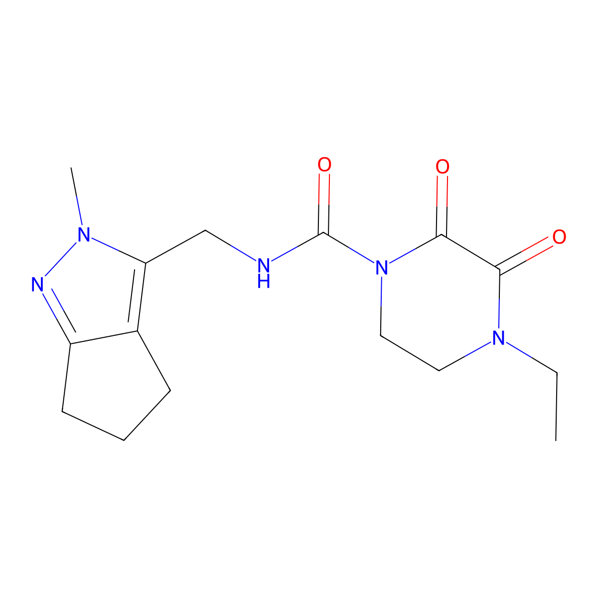 4-ethyl-N-((2-methyl-2,4,5,6-tetrahydrocyclopenta[c]pyrazol-3-yl)methyl)-2,3-dioxopiperazine-1-carboxamide molecular structure, CAS 2034454-22-1