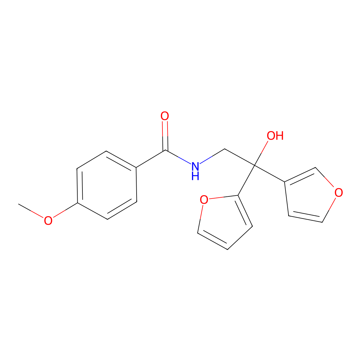N-[2-(furan-2-yl)-2-(furan-3-yl)-2-hydroxyethyl]-4-methoxybenzamide molecular structure, CAS 2034454-28-7