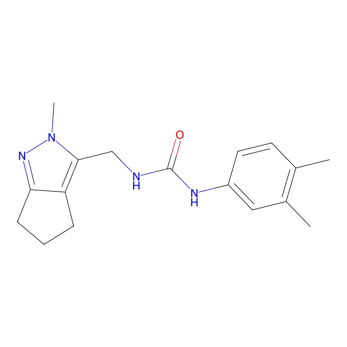 1-(3,4-Dimethylphenyl)-3-((2-methyl-2,4,5,6-tetrahydrocyclopenta[c]pyrazol-3-yl)methyl)urea molecular structure, CAS 2034454-32-3