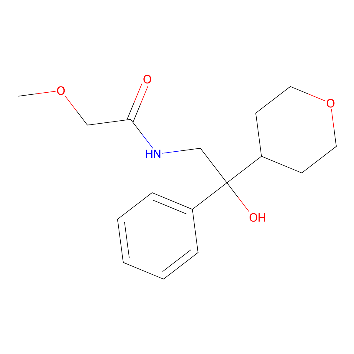 N-(2-hydroxy-2-phenyl-2-(tetrahydro-2H-pyran-4-yl)ethyl)-2-methoxyacetamide molecular structure, CAS 2034454-33-4