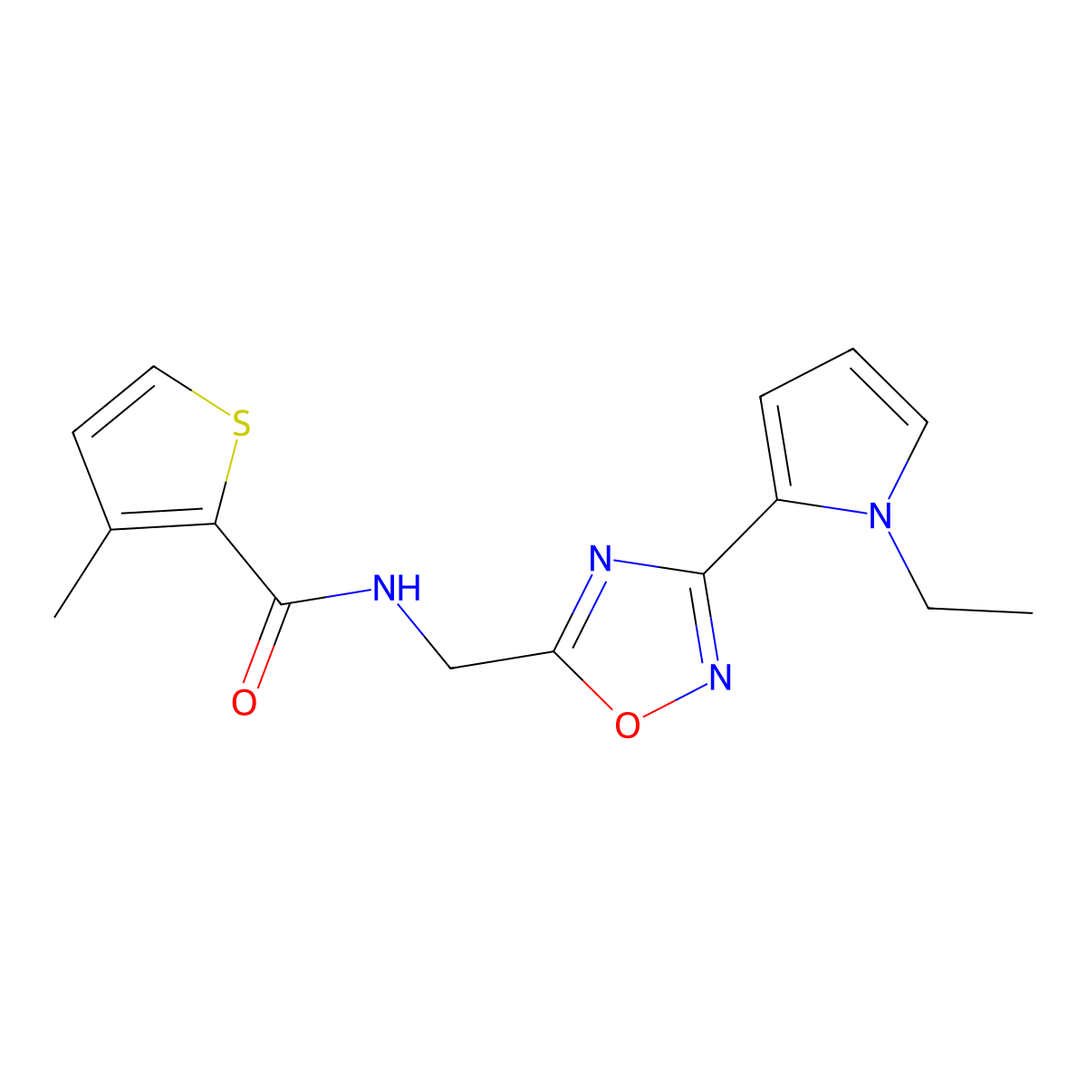 N-((3-(1-ethyl-1H-pyrrol-2-yl)-1,2,4-oxadiazol-5-yl)methyl)-3-methylthiophene-2-carboxamide molecular structure, CAS 2034454-46-9
