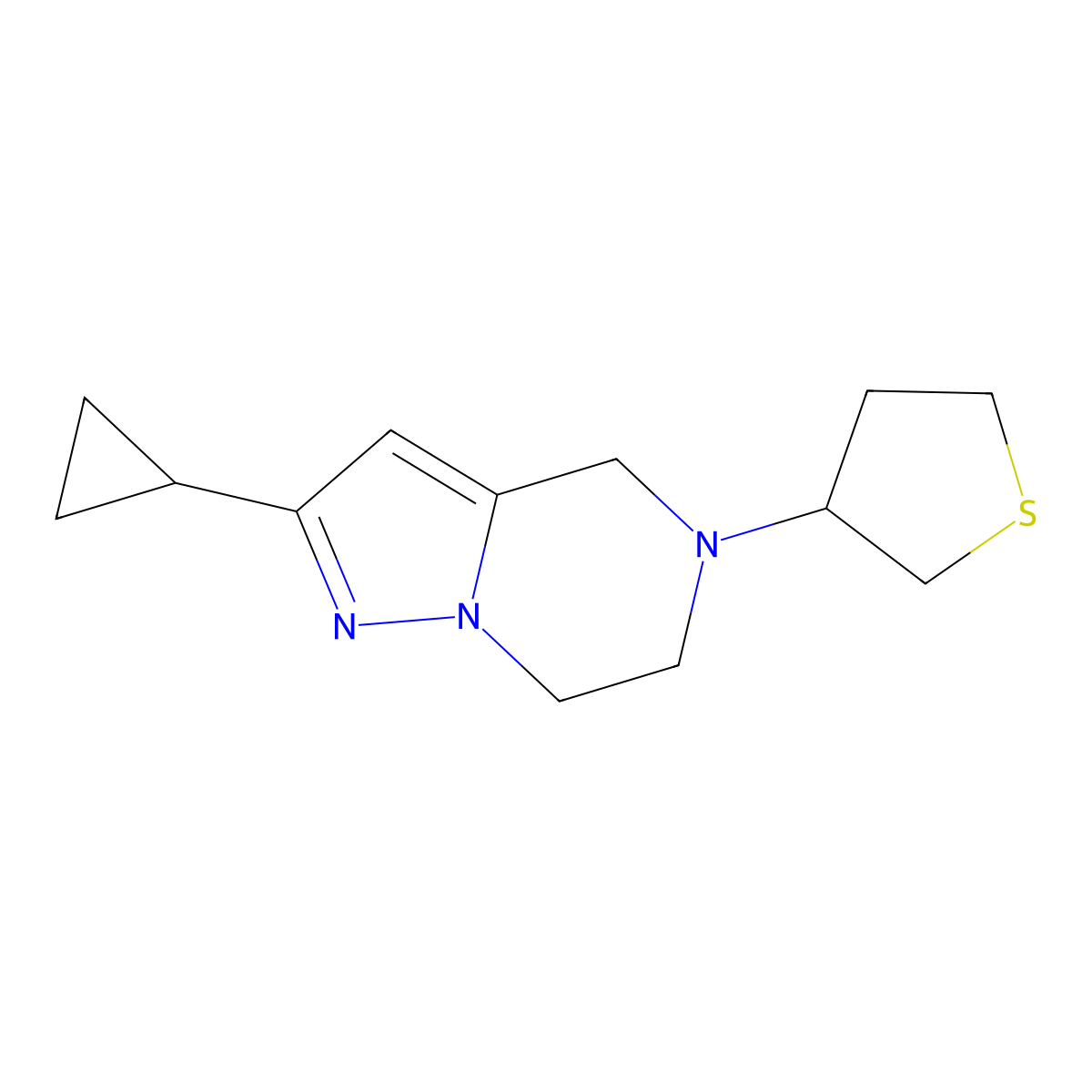 2-Cyclopropyl-5-(tetrahydrothiophen-3-yl)-4,5,6,7-tetrahydropyrazolo[1,5-a]pyrazine molecular structure, CAS 2034454-49-2