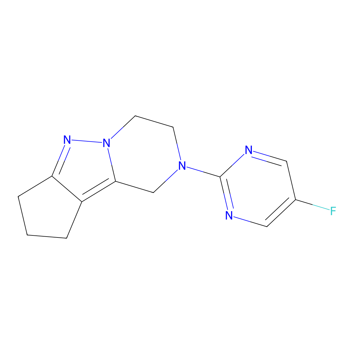2-(5-fluoropyrimidin-2-yl)-2,3,4,7,8,9-hexahydro-1H-cyclopenta[3,4]pyrazolo[1,5-a]pyrazine molecular structure, CAS 2034454-53-8