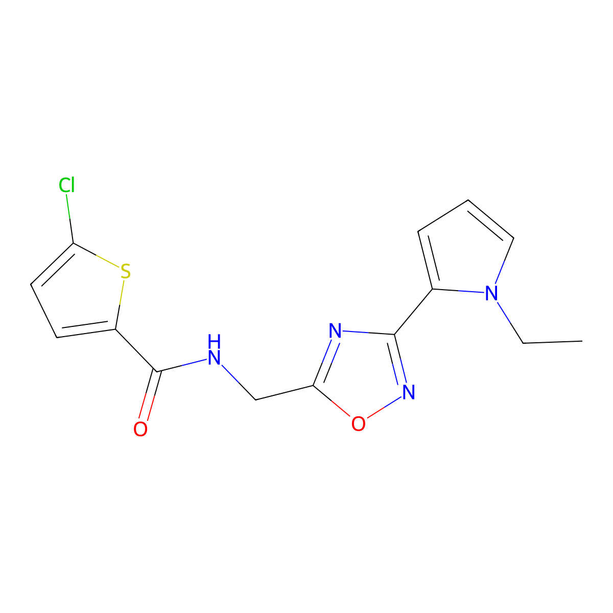 5-chloro-N-((3-(1-ethyl-1H-pyrrol-2-yl)-1,2,4-oxadiazol-5-yl)methyl)thiophene-2-carboxamide molecular structure, CAS 2034454-63-0