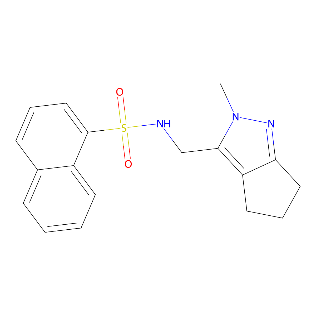 N-((2-methyl-2,4,5,6-tetrahydrocyclopenta[c]pyrazol-3-yl)methyl)naphthalene-1-sulfonamide molecular structure, CAS 2034454-64-1