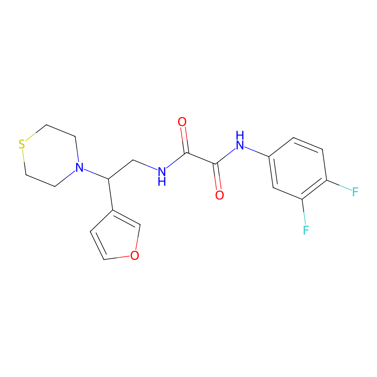 N1-(3,4-difluorophenyl)-N2-(2-(furan-3-yl)-2-thiomorpholinoethyl)oxalamide molecular structure, CAS 2034454-65-2