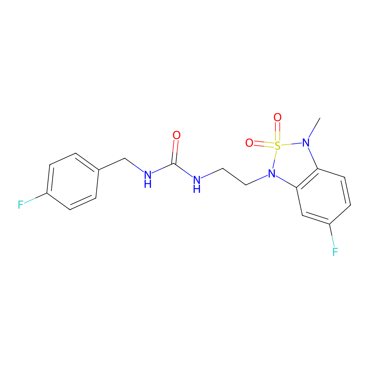 1-(2-(6-fluoro-3-methyl-2,2-dioxidobenzo[c][1,2,5]thiadiazol-1(3H)-yl)ethyl)-3-(4-fluorobenzyl)urea molecular structure, CAS 2034454-67-4