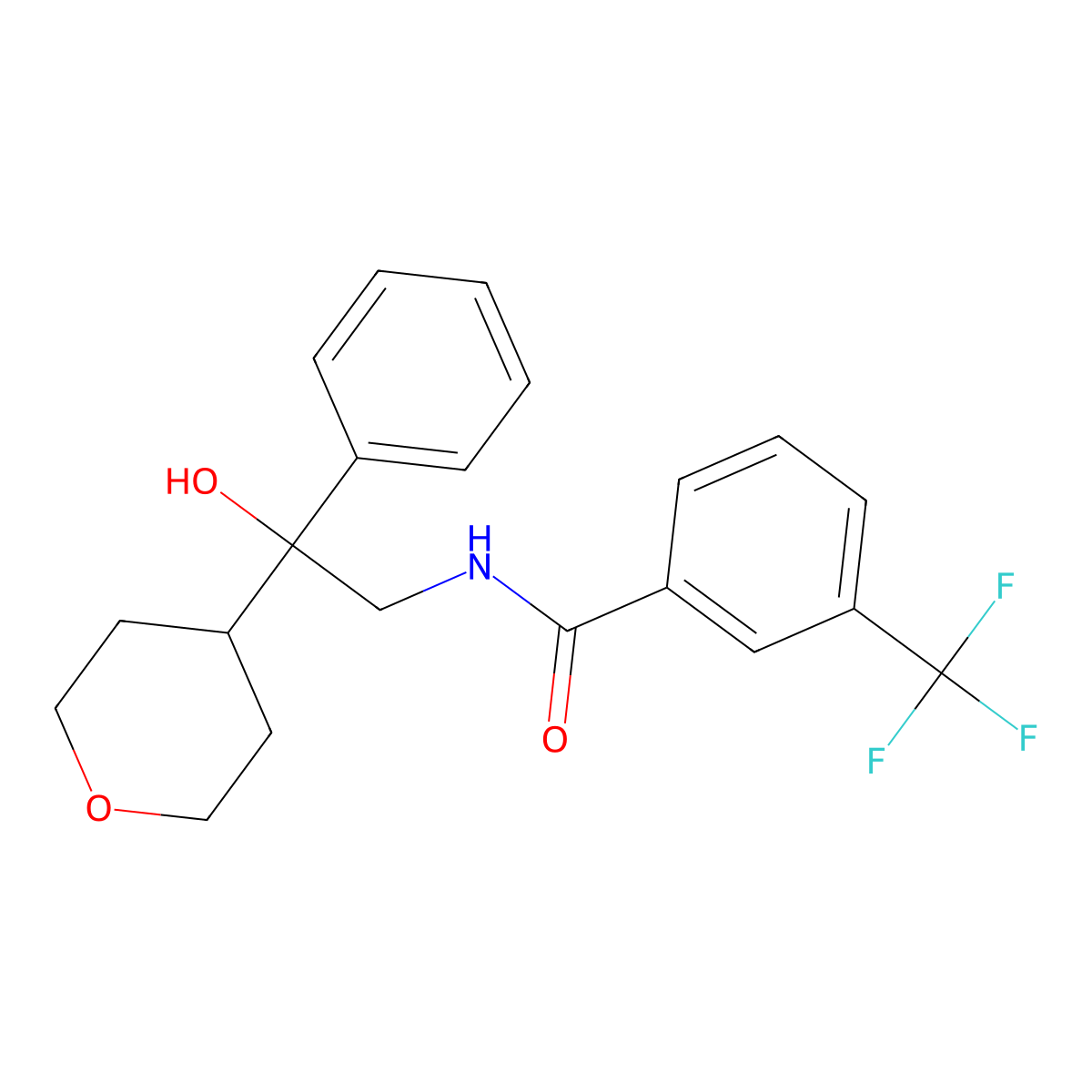 N-[2-hydroxy-2-(oxan-4-yl)-2-phenylethyl]-3-(trifluoromethyl)benzamide molecular structure, CAS 2034454-69-6