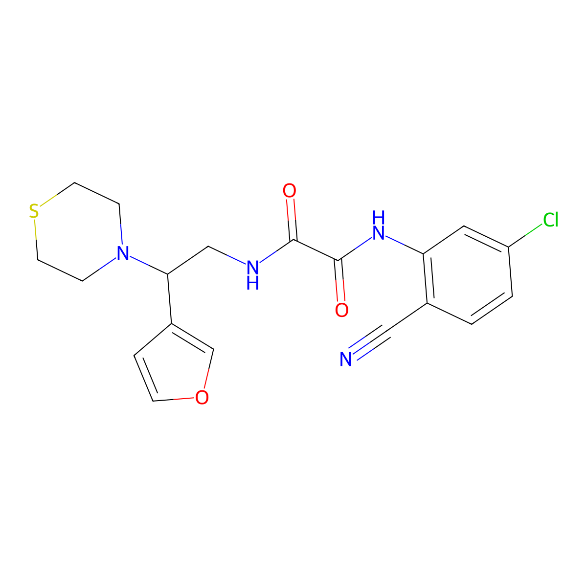 N1-(5-chloro-2-cyanophenyl)-N2-(2-(furan-3-yl)-2-thiomorpholinoethyl)oxalamide molecular structure, CAS 2034454-71-0