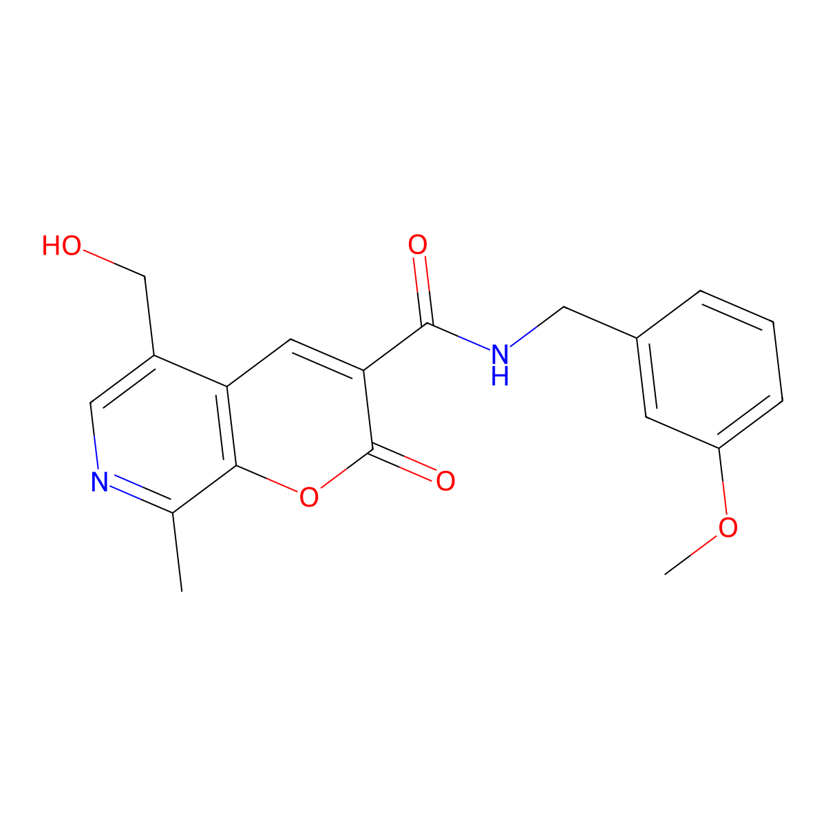 5-(hydroxymethyl)-N-(3-methoxybenzyl)-8-methyl-2-oxo-2H-pyrano[2,3-c]pyridine-3-carboxamide molecular structure, CAS 2034454-74-3