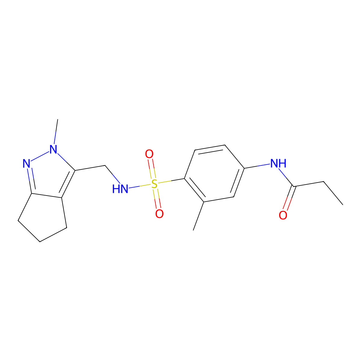 N-(3-methyl-4-(N-((2-methyl-2,4,5,6-tetrahydrocyclopenta[c]pyrazol-3-yl)methyl)sulfamoyl)phenyl)propionamide molecular structure, CAS 2034454-77-6