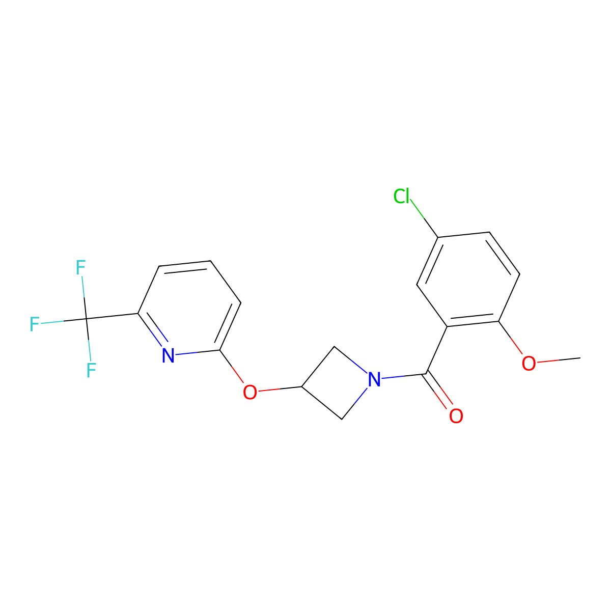(5-Chloro-2-methoxyphenyl)(3-((6-(trifluoromethyl)pyridin-2-yl)oxy)azetidin-1-yl)methanone molecular structure, CAS 2034454-87-8