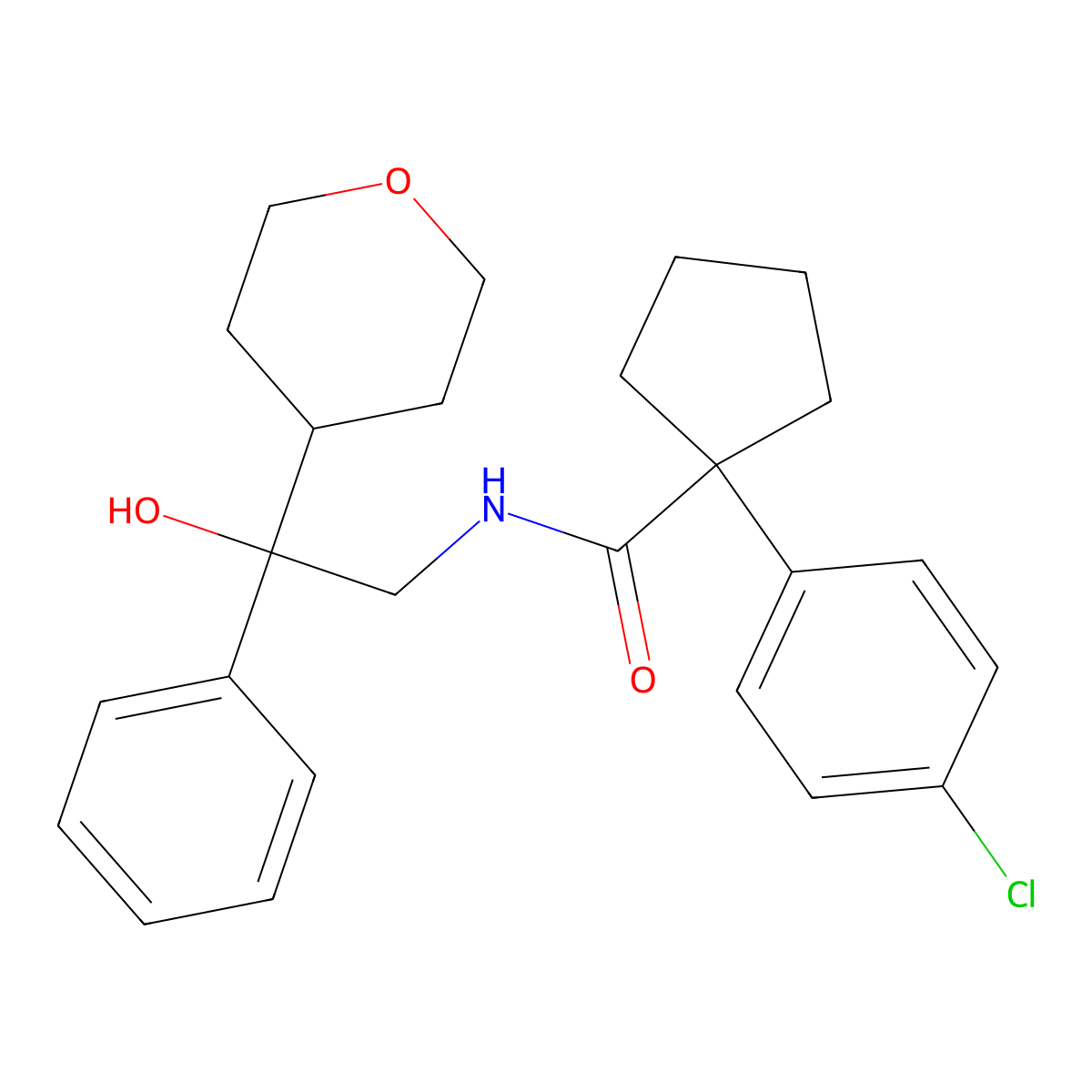 1-(4-chlorophenyl)-N-(2-hydroxy-2-phenyl-2-(tetrahydro-2H-pyran-4-yl)ethyl)cyclopentanecarboxamide molecular structure, CAS 2034454-92-5