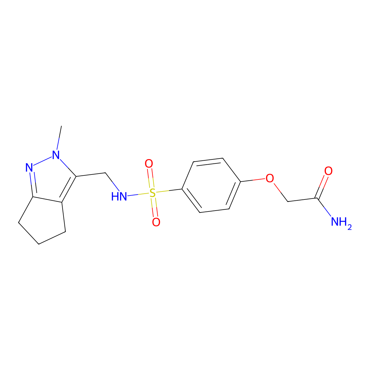 2-(4-(N-((2-methyl-2,4,5,6-tetrahydrocyclopenta[c]pyrazol-3-yl)methyl)sulfamoyl)phenoxy)acetamide molecular structure, CAS 2034454-94-7
