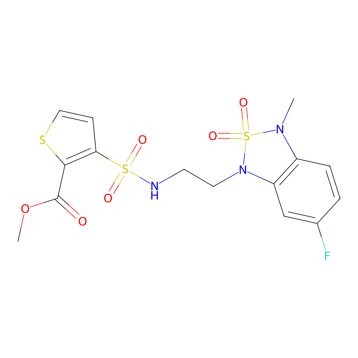 methyl 3-(N-(2-(6-fluoro-3-methyl-2,2-dioxidobenzo[c][1,2,5]thiadiazol-1(3H)-yl)ethyl)sulfamoyl)thiophene-2-carboxylate molecular structure, CAS 2034455-02-0