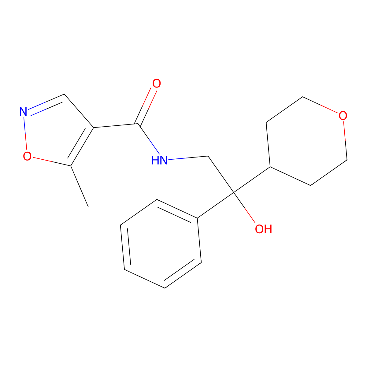 N-(2-hydroxy-2-phenyl-2-(tetrahydro-2H-pyran-4-yl)ethyl)-5-methylisoxazole-4-carboxamide molecular structure, CAS 2034455-09-7