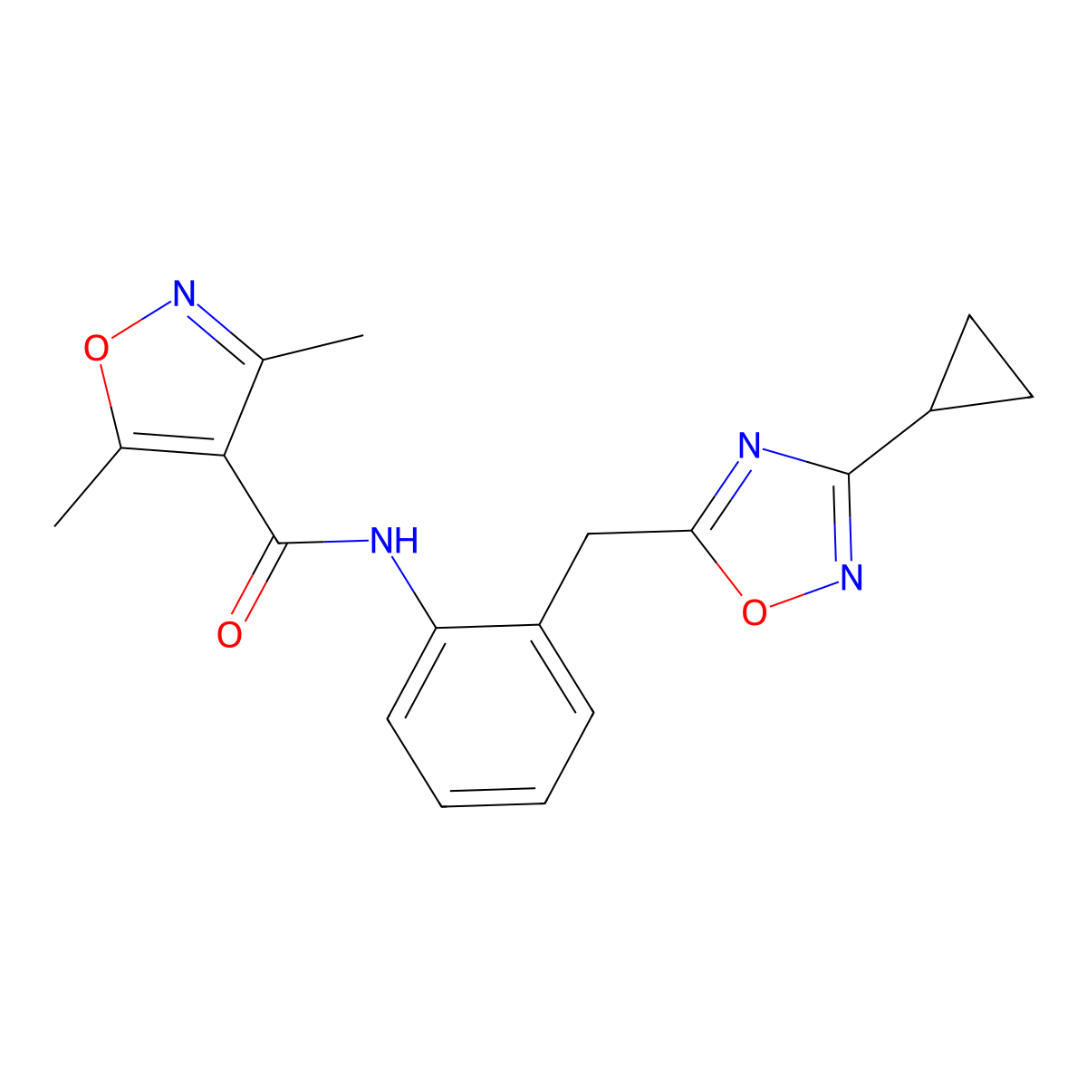 N-(2-((3-cyclopropyl-1,2,4-oxadiazol-5-yl)methyl)phenyl)-3,5-dimethylisoxazole-4-carboxamide molecular structure, CAS 2034455-10-0