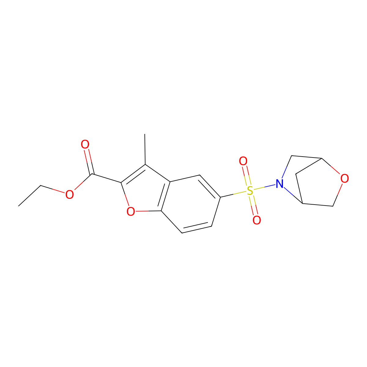 Ethyl 5-(2-oxa-5-azabicyclo[2.2.1]heptan-5-ylsulfonyl)-3-methylbenzofuran-2-carboxylate molecular structure, CAS 2034455-19-9