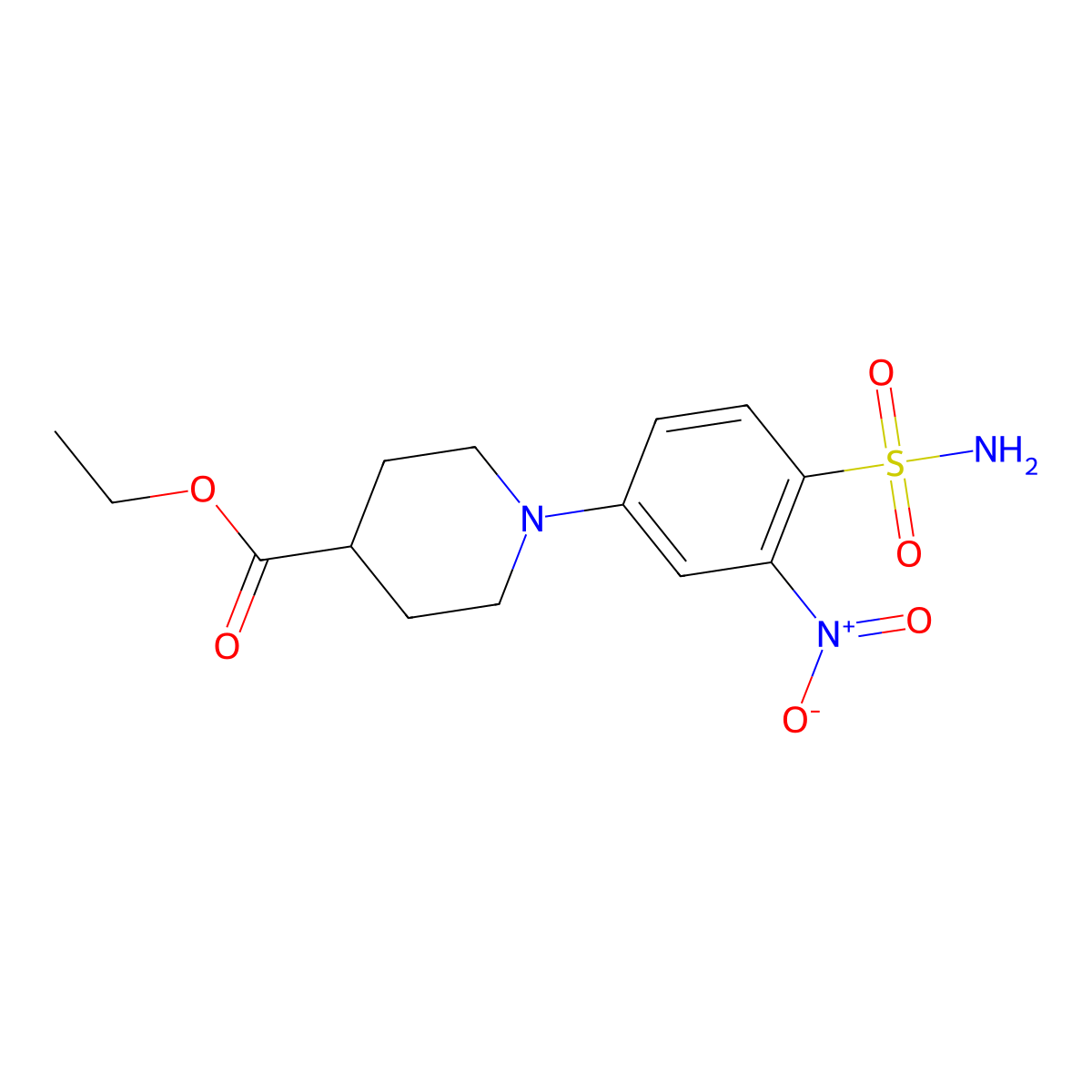 Ethyl 1-(3-nitro-4-sulfamoylphenyl)piperidine-4-carboxylate molecular structure, CAS 2034455-20-2