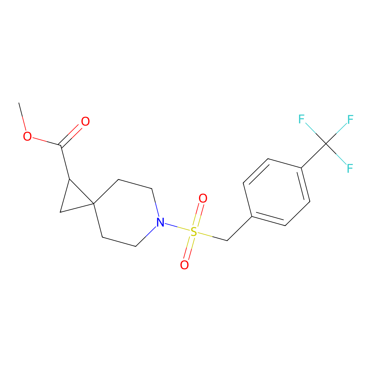 Methyl 6-((4-(trifluoromethyl)benzyl)sulfonyl)-6-azaspiro[2.5]octane-1-carboxylate molecular structure, CAS 2034455-22-4