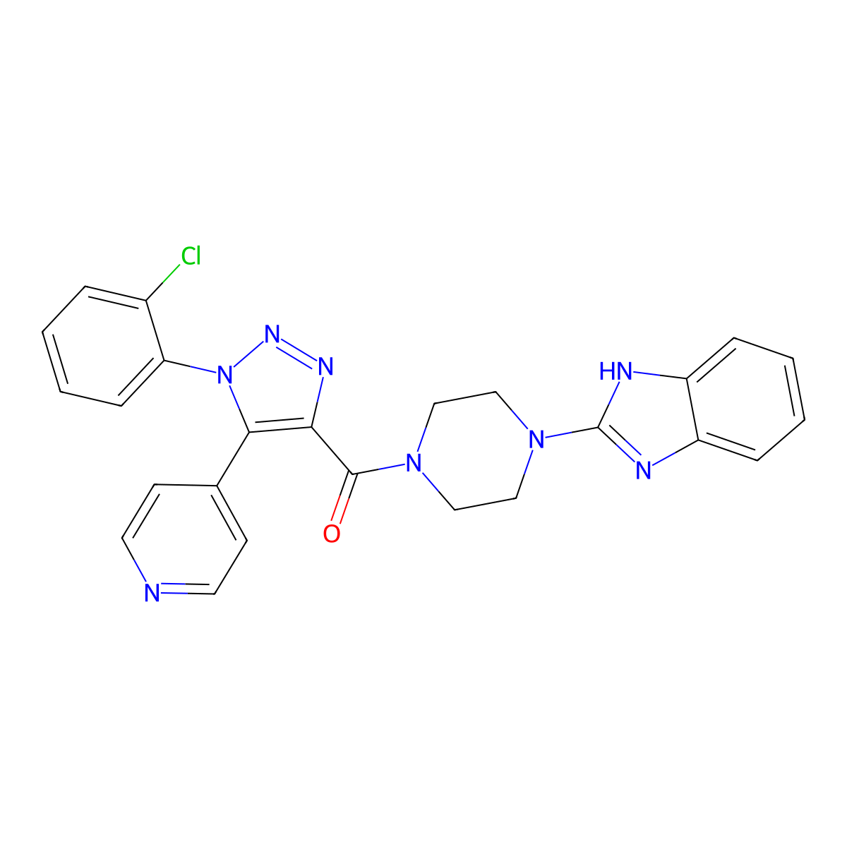 (4-(1H-benzo[d]imidazol-2-yl)piperazin-1-yl)(1-(2-chlorophenyl)-5-(pyridin-4-yl)-1H-1,2,3-triazol-4-yl)methanone molecular structure, CAS 2034455-25-7