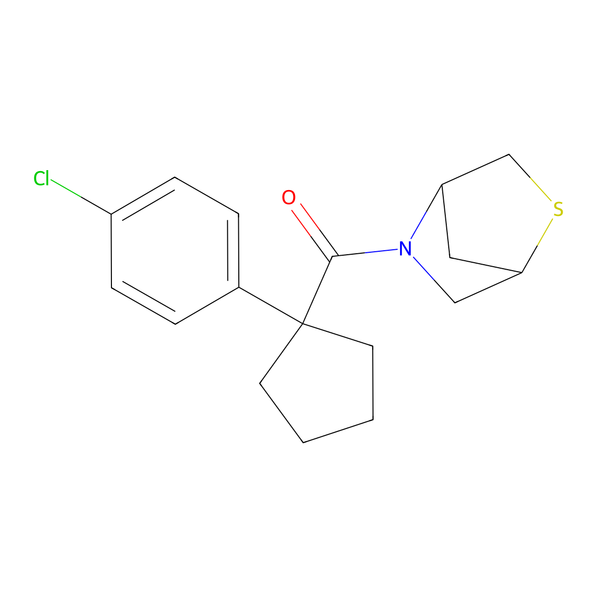 2-Thia-5-azabicyclo[2.2.1]heptan-5-yl(1-(4-chlorophenyl)cyclopentyl)methanone molecular structure, CAS 2034455-32-6