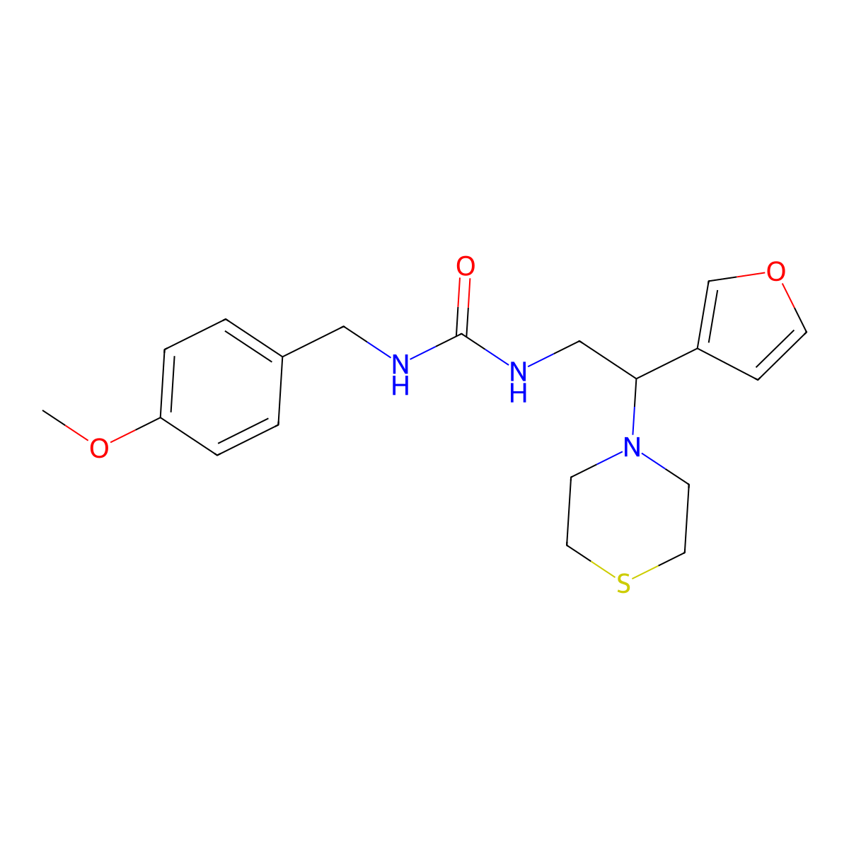 1-(2-(Furan-3-yl)-2-thiomorpholinoethyl)-3-(4-methoxybenzyl)urea molecular structure, CAS 2034455-36-0