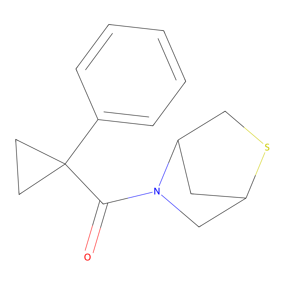 2-Thia-5-azabicyclo[2.2.1]heptan-5-yl(1-phenylcyclopropyl)methanone molecular structure, CAS 2034455-43-9
