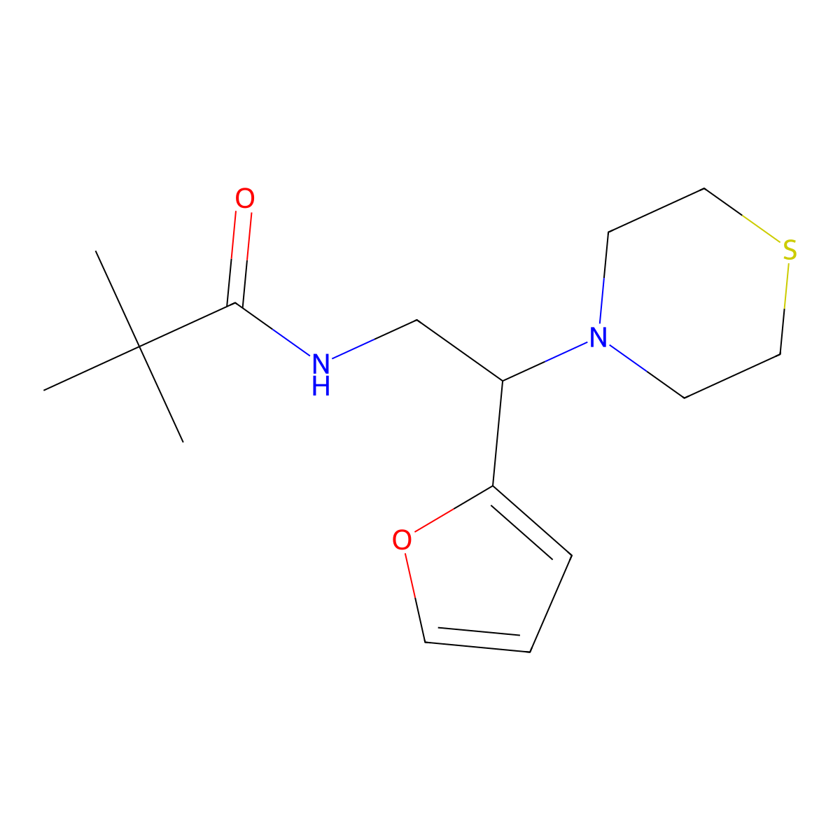 N-(2-(furan-2-yl)-2-thiomorpholinoethyl)pivalamide molecular structure, CAS 2034455-45-1