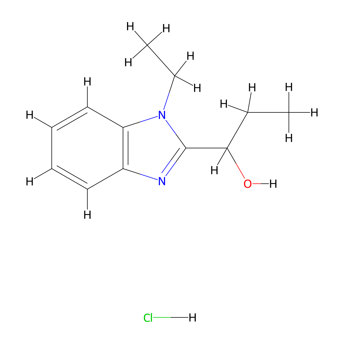 1-(1-ethyl-1H-benzo[d]imidazol-2-yl)propan-1-ol hydrochloride molecular structure, CAS 2034455-55-3