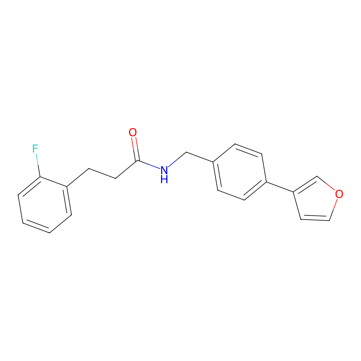 3-(2-fluorophenyl)-N-(4-(furan-3-yl)benzyl)propanamide molecular structure, CAS 2034455-58-6