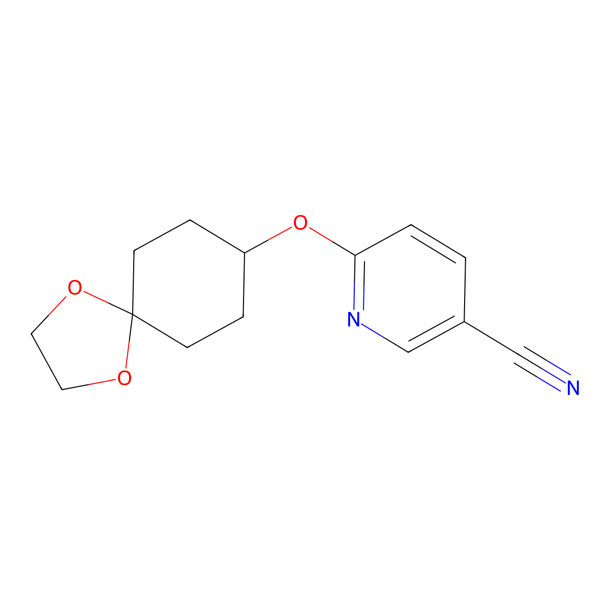 6-(1,4-Dioxaspiro[4.5]decan-8-yloxy)nicotinonitrile molecular structure, CAS 2034455-61-1