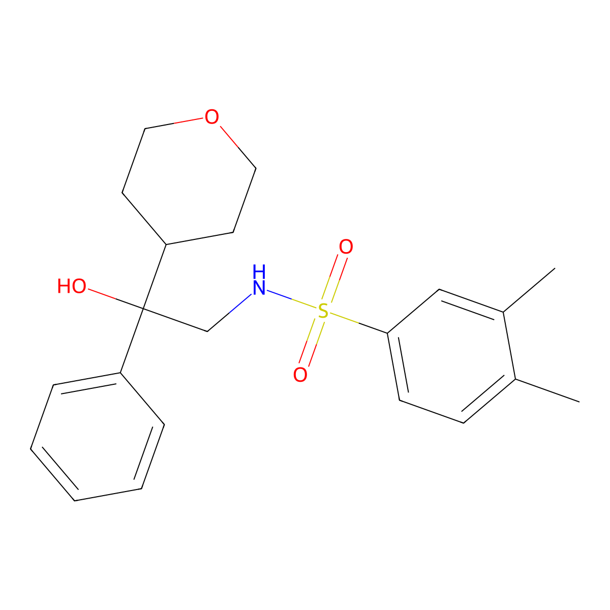 N-(2-hydroxy-2-phenyl-2-(tetrahydro-2H-pyran-4-yl)ethyl)-3,4-dimethylbenzenesulfonamide molecular structure, CAS 2034455-63-3