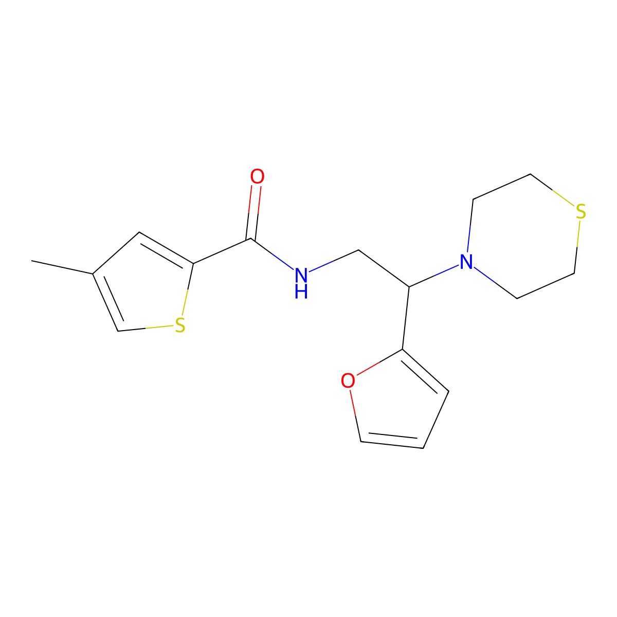 N-(2-(furan-2-yl)-2-thiomorpholinoethyl)-4-methylthiophene-2-carboxamide molecular structure, CAS 2034455-66-6