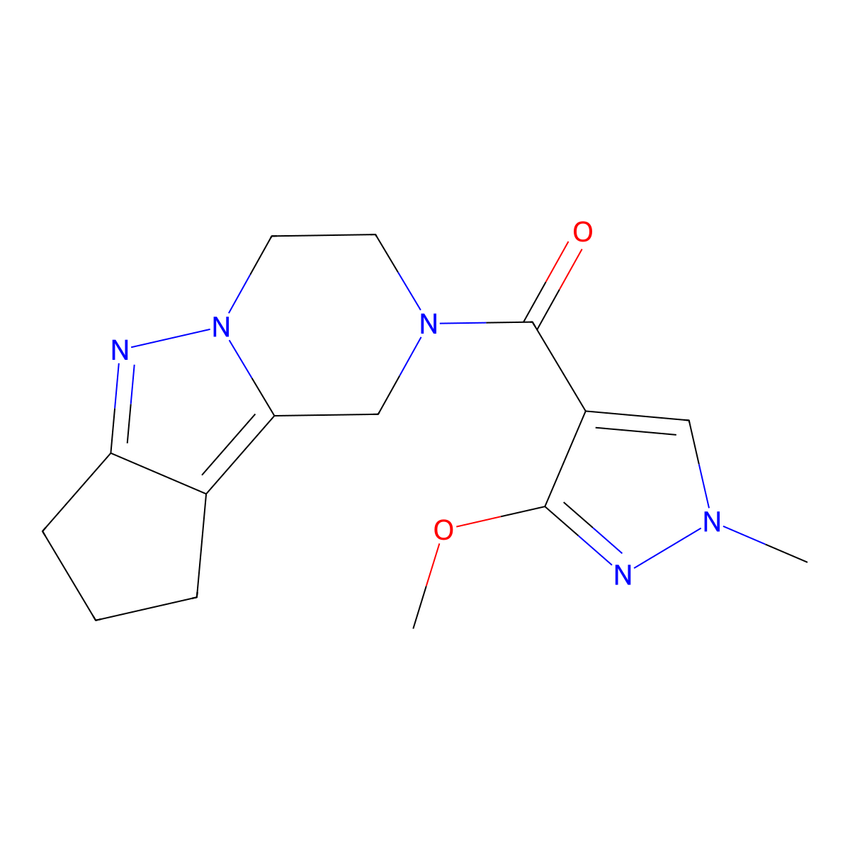 (3-methoxy-1-methyl-1H-pyrazol-4-yl)(3,4,8,9-tetrahydro-1H-cyclopenta[3,4]pyrazolo[1,5-a]pyrazin-2(7H)-yl)methanone molecular structure, CAS 2034455-79-1
