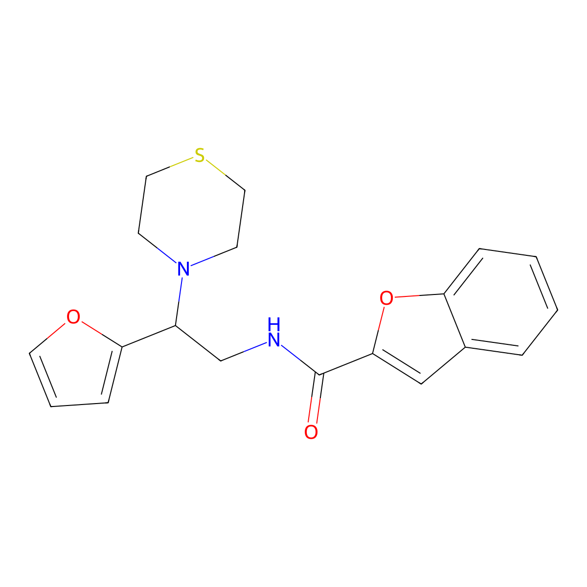 N-(2-(furan-2-yl)-2-thiomorpholinoethyl)benzofuran-2-carboxamide molecular structure, CAS 2034455-80-4