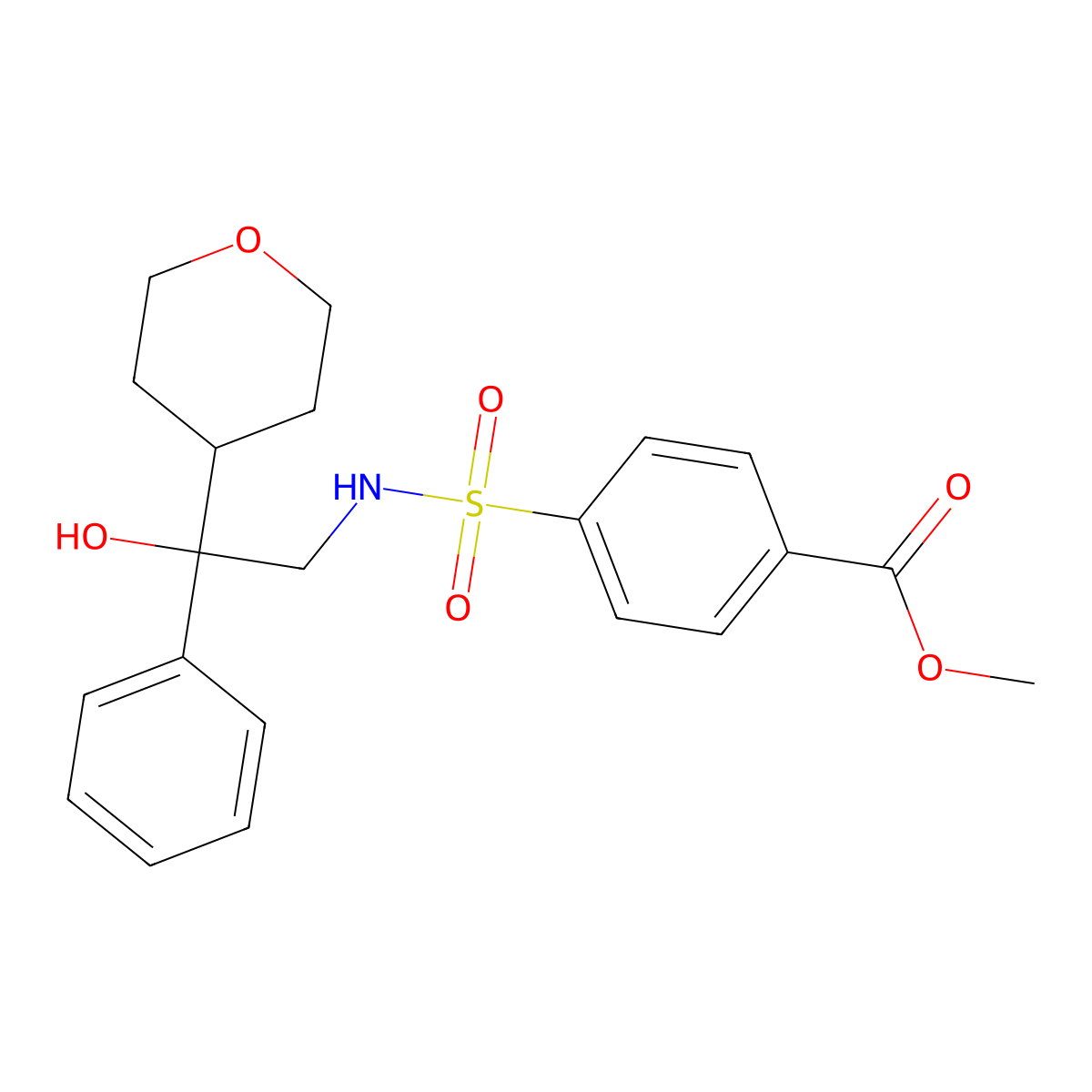 methyl 4-(N-(2-hydroxy-2-phenyl-2-(tetrahydro-2H-pyran-4-yl)ethyl)sulfamoyl)benzoate molecular structure, CAS 2034455-83-7