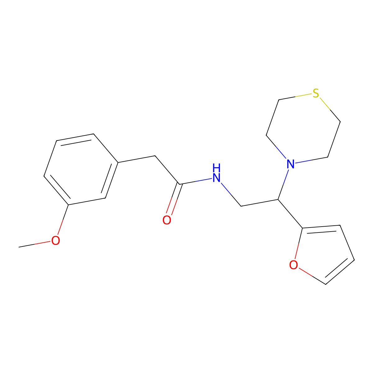 N-(2-(furan-2-yl)-2-thiomorpholinoethyl)-2-(3-methoxyphenyl)acetamide molecular structure, CAS 2034455-86-0
