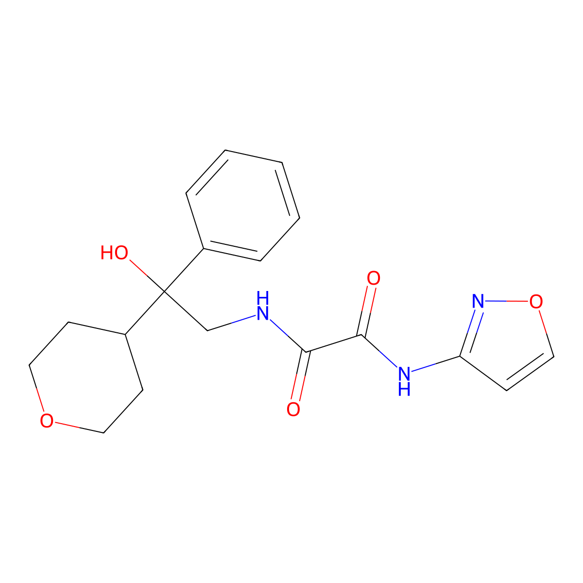 N1-(2-hydroxy-2-phenyl-2-(tetrahydro-2H-pyran-4-yl)ethyl)-N2-(isoxazol-3-yl)oxalamide molecular structure, CAS 2034455-99-5