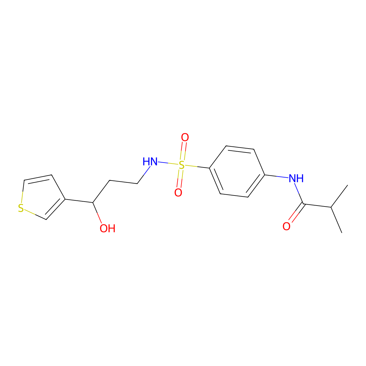 N-(4-(N-(3-hydroxy-3-(thiophen-3-yl)propyl)sulfamoyl)phenyl)isobutyramide molecular structure, CAS 2034456-02-3